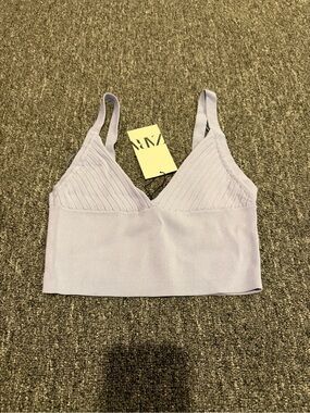 Zara Periwinkle Ribbed Knit Cropped Tank Top Size M NWT